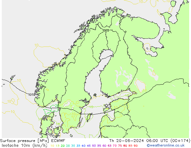 Isotachs (kph) ECMWF  20.06.2024 06 UTC