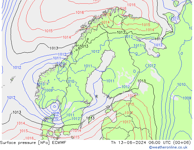 Bodendruck ECMWF Do 13.06.2024 06 UTC