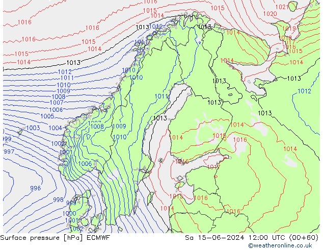 Bodendruck ECMWF Sa 15.06.2024 12 UTC