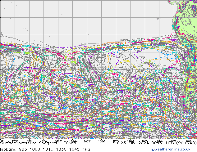 Surface pressure Spaghetti ECMWF Su 23.06.2024 00 UTC