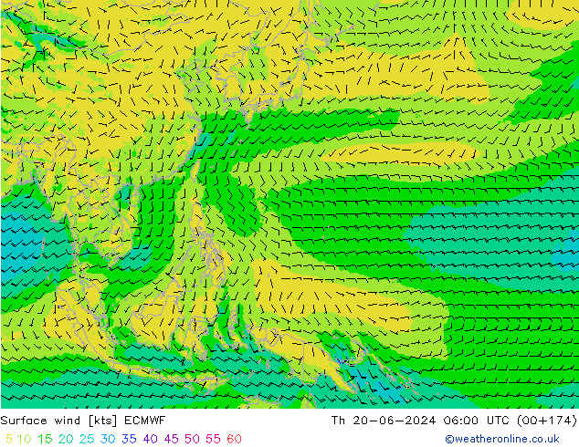 Surface wind ECMWF Th 20.06.2024 06 UTC