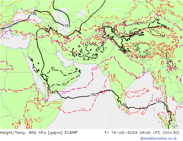 Height/Temp. 850 hPa ECMWF Sex 14.06.2024 06 UTC