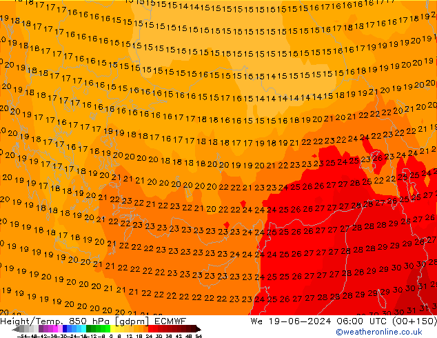 Height/Temp. 850 hPa ECMWF Qua 19.06.2024 06 UTC