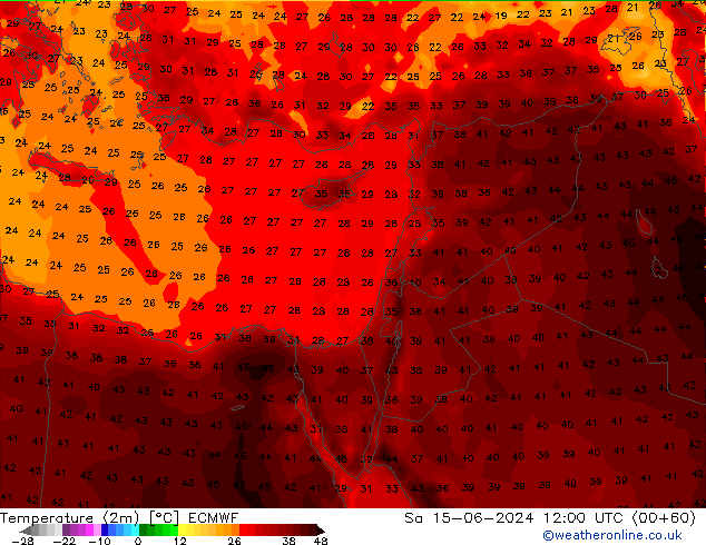 Sıcaklık Haritası (2m) ECMWF Cts 15.06.2024 12 UTC