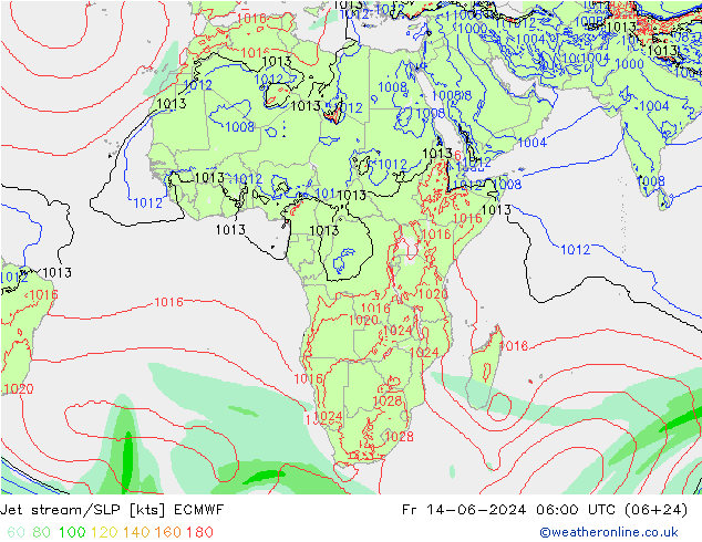 Jet stream/SLP ECMWF Fr 14.06.2024 06 UTC