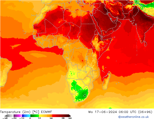 Sıcaklık Haritası (2m) ECMWF Pzt 17.06.2024 06 UTC