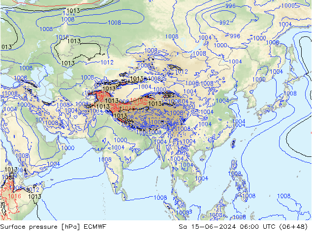 Surface pressure ECMWF Sa 15.06.2024 06 UTC