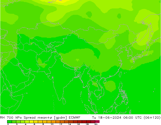 Humedad rel. 700hPa Spread ECMWF mar 18.06.2024 06 UTC