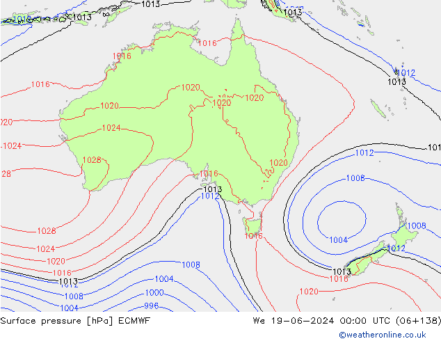 pressão do solo ECMWF Qua 19.06.2024 00 UTC