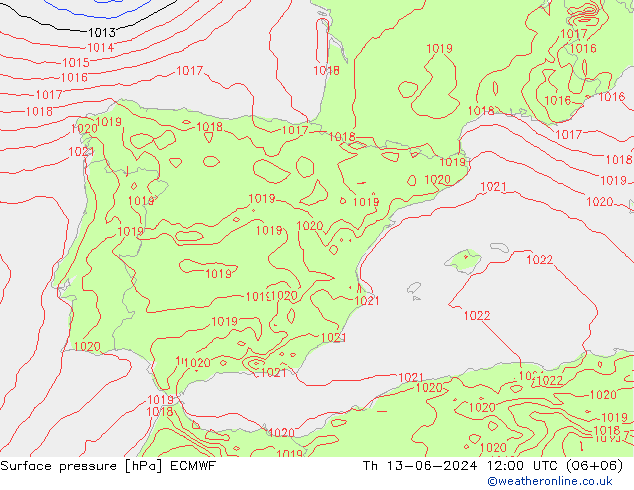 Luchtdruk (Grond) ECMWF do 13.06.2024 12 UTC