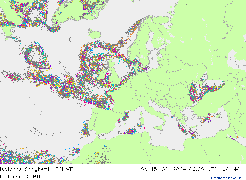 Eşrüzgar Hızları Spaghetti ECMWF Cts 15.06.2024 06 UTC