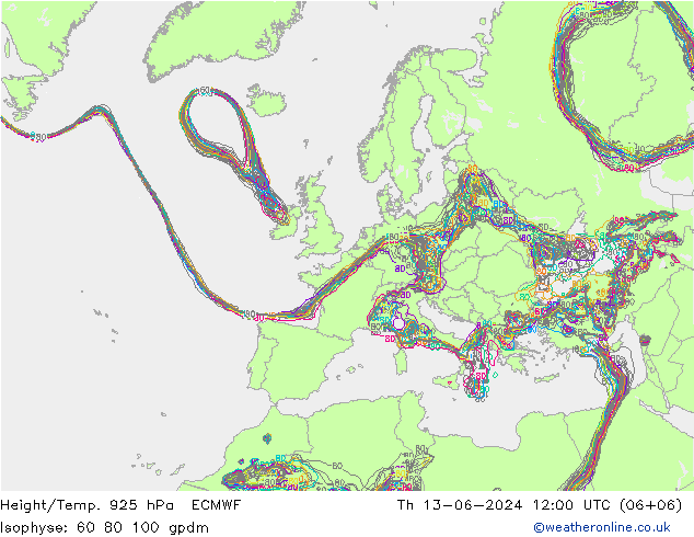 Height/Temp. 925 hPa ECMWF Th 13.06.2024 12 UTC