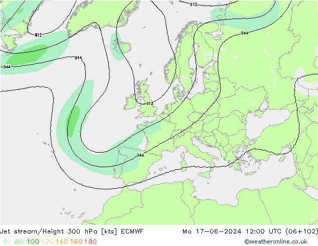 Jet stream/Height 300 hPa ECMWF Mo 17.06.2024 12 UTC