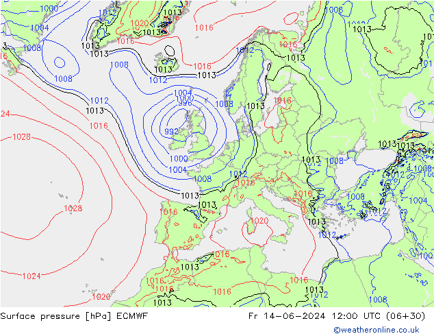ciśnienie ECMWF pt. 14.06.2024 12 UTC