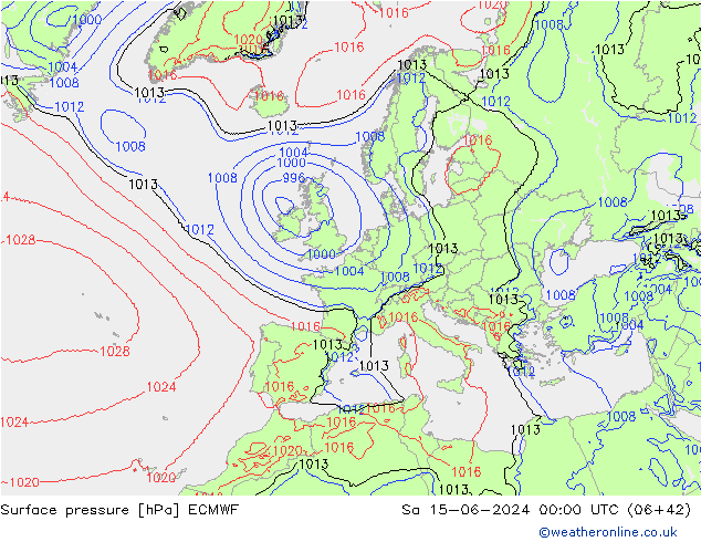 Luchtdruk (Grond) ECMWF za 15.06.2024 00 UTC