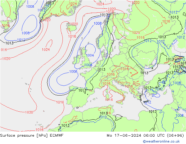 Bodendruck ECMWF Mo 17.06.2024 06 UTC