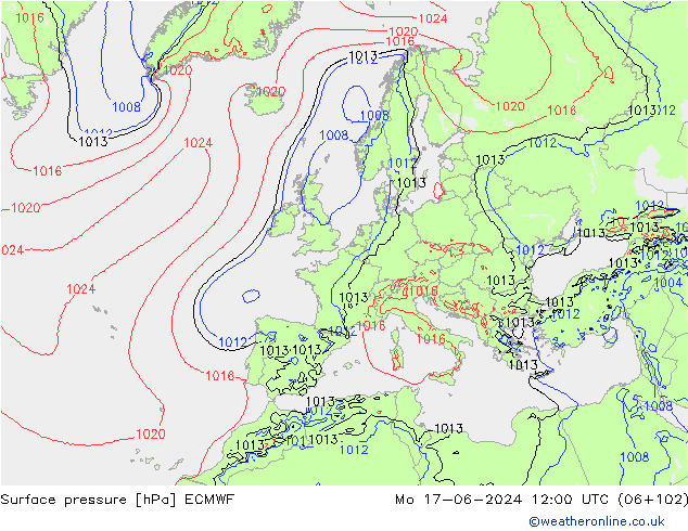 Luchtdruk (Grond) ECMWF ma 17.06.2024 12 UTC