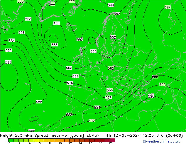 Geop. 500 hPa Spread ECMWF jue 13.06.2024 12 UTC