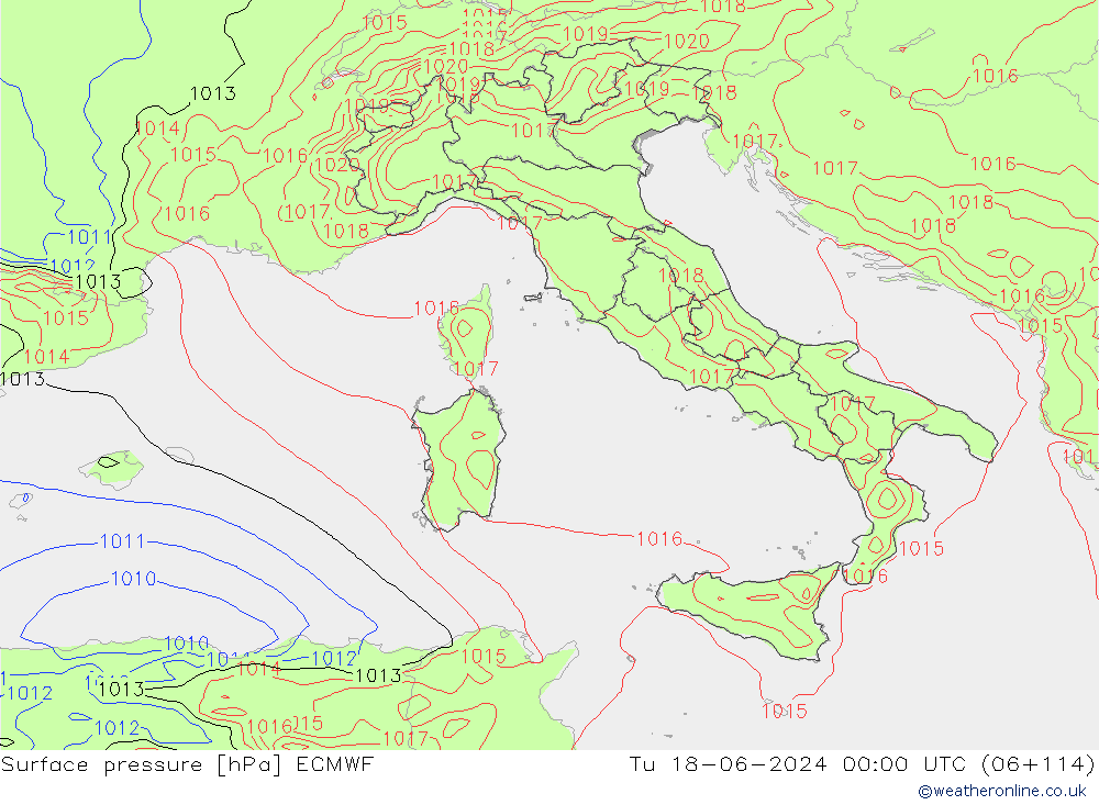 приземное давление ECMWF вт 18.06.2024 00 UTC