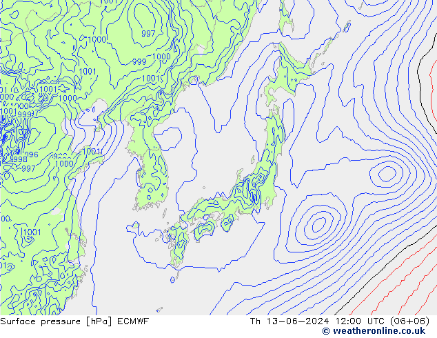 Atmosférický tlak ECMWF Čt 13.06.2024 12 UTC