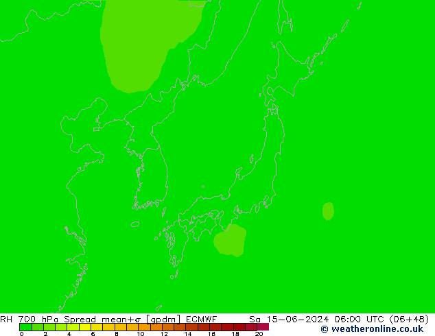 RH 700 hPa Spread ECMWF sab 15.06.2024 06 UTC