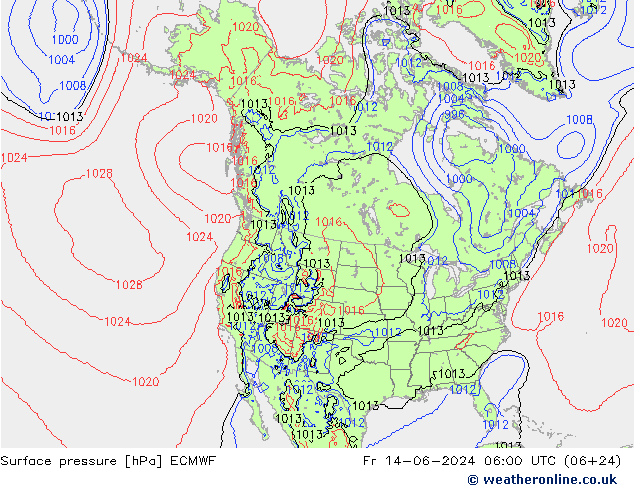 pressão do solo ECMWF Sex 14.06.2024 06 UTC