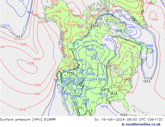 Presión superficial ECMWF dom 16.06.2024 06 UTC