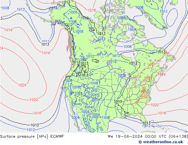 Surface pressure ECMWF We 19.06.2024 00 UTC