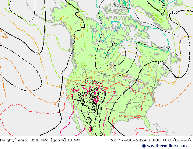 Height/Temp. 850 hPa ECMWF Mo 17.06.2024 00 UTC