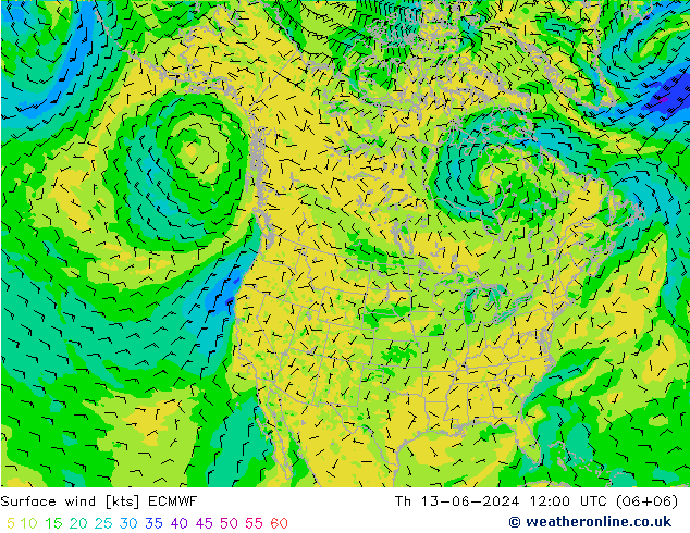 Bodenwind ECMWF Do 13.06.2024 12 UTC