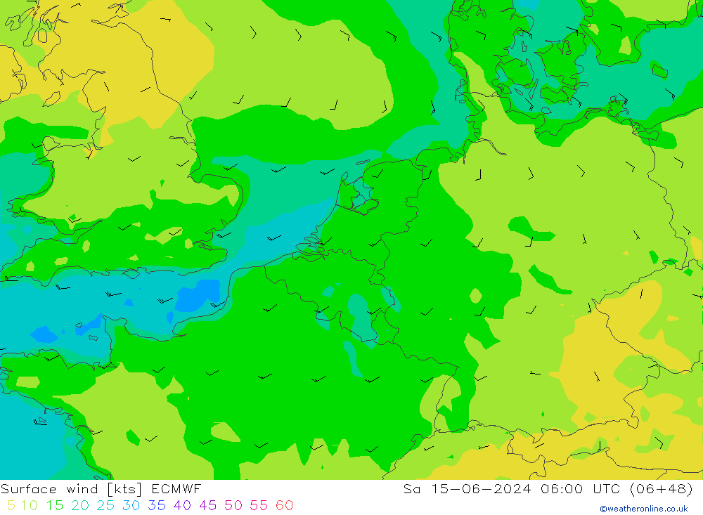 Vento 10 m ECMWF Sáb 15.06.2024 06 UTC