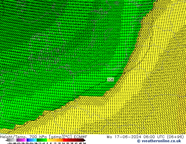 Height/Temp. 700 гПа ECMWF пн 17.06.2024 06 UTC