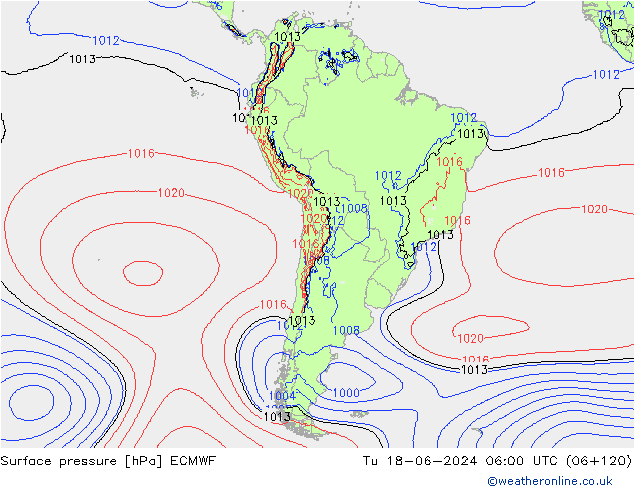 pressão do solo ECMWF Ter 18.06.2024 06 UTC