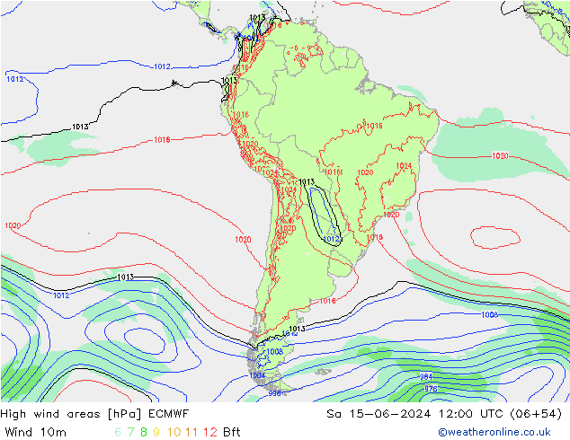 High wind areas ECMWF Sa 15.06.2024 12 UTC