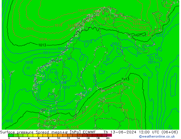 Bodendruck Spread ECMWF Do 13.06.2024 12 UTC