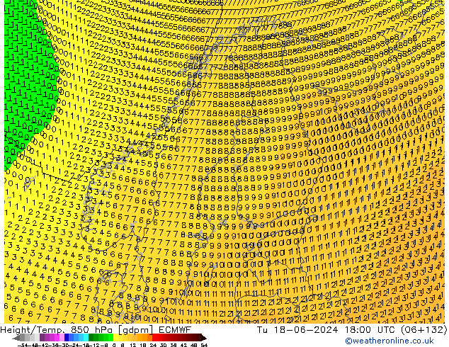 Yükseklik/Sıc. 850 hPa ECMWF Sa 18.06.2024 18 UTC