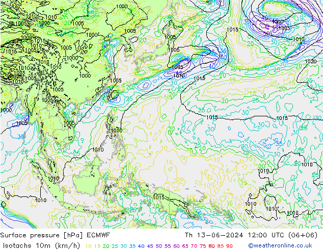 Eşrüzgar Hızları (km/sa) ECMWF Per 13.06.2024 12 UTC