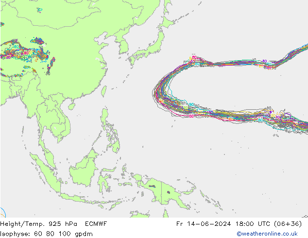 Height/Temp. 925 hPa ECMWF Pá 14.06.2024 18 UTC