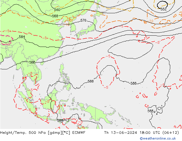 Height/Temp. 500 hPa ECMWF Čt 13.06.2024 18 UTC