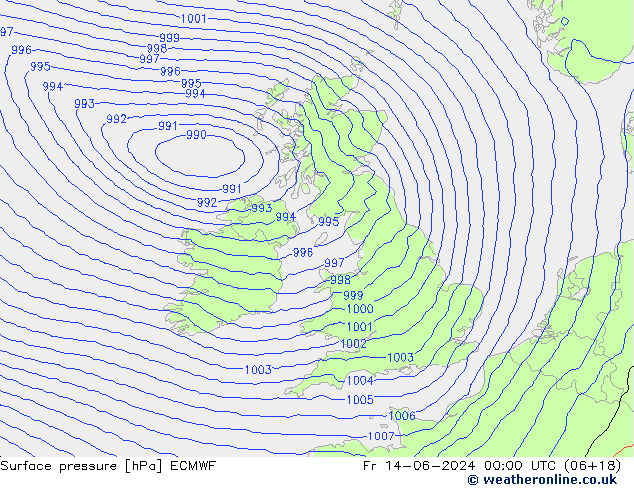 Bodendruck ECMWF Fr 14.06.2024 00 UTC