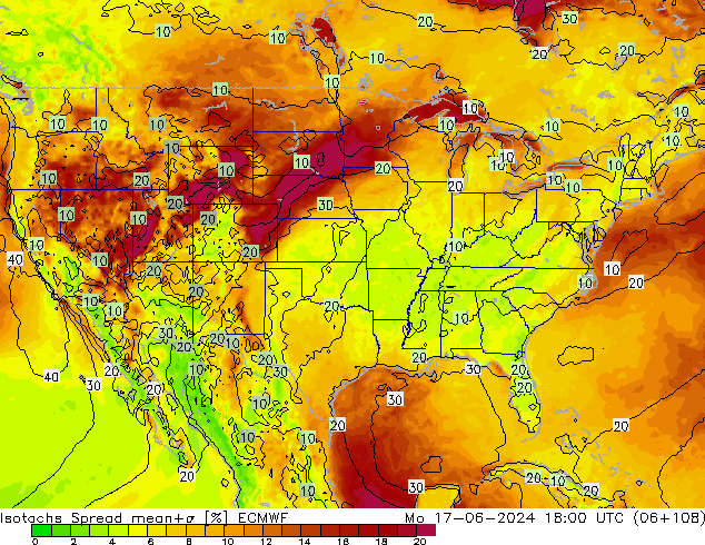 Isotachs Spread ECMWF Po 17.06.2024 18 UTC