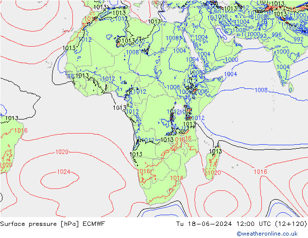 Pressione al suolo ECMWF mar 18.06.2024 12 UTC