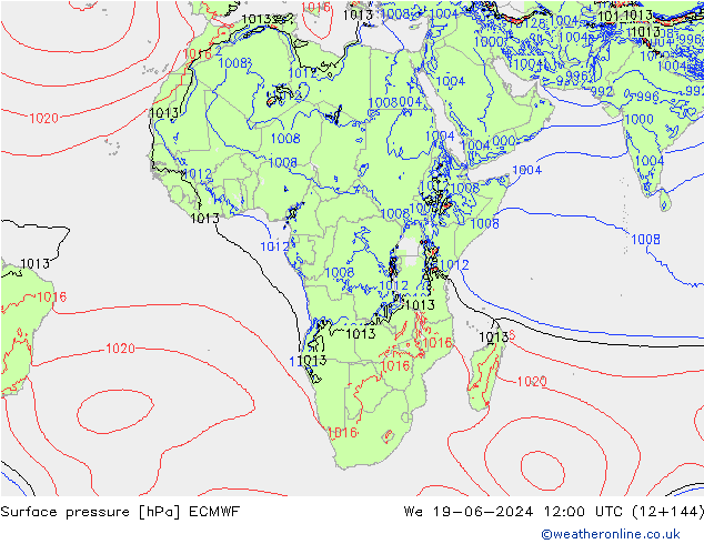 Luchtdruk (Grond) ECMWF wo 19.06.2024 12 UTC