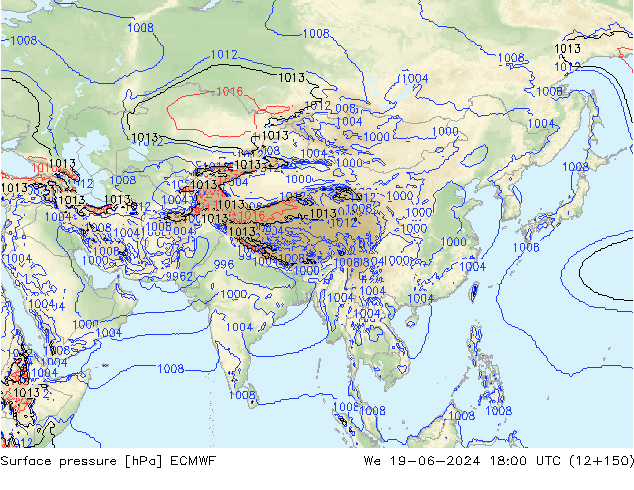 Pressione al suolo ECMWF mer 19.06.2024 18 UTC