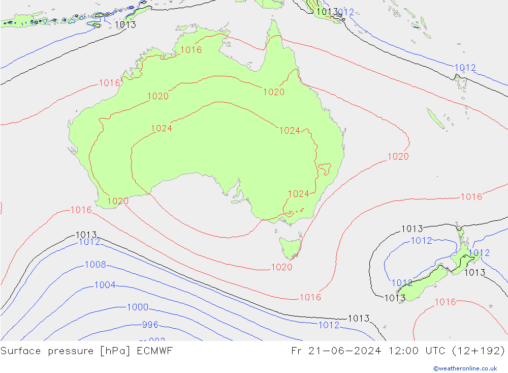 Surface pressure ECMWF Fr 21.06.2024 12 UTC