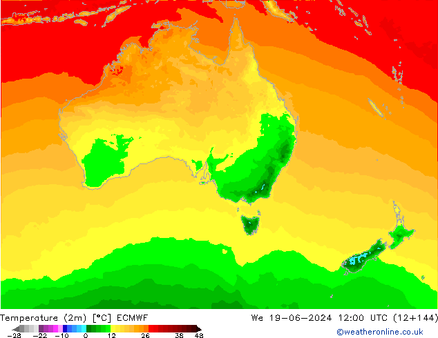 Temperature (2m) ECMWF We 19.06.2024 12 UTC