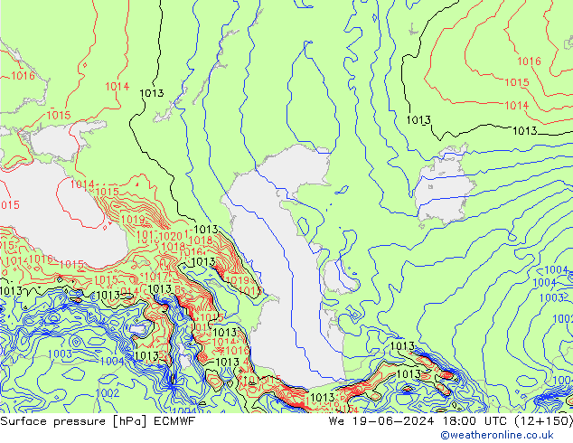 Luchtdruk (Grond) ECMWF wo 19.06.2024 18 UTC