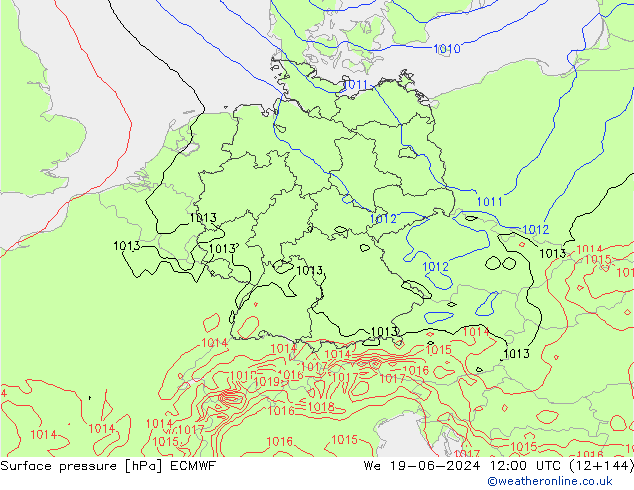 Pressione al suolo ECMWF mer 19.06.2024 12 UTC