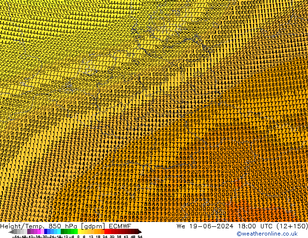 Height/Temp. 850 hPa ECMWF śro. 19.06.2024 18 UTC