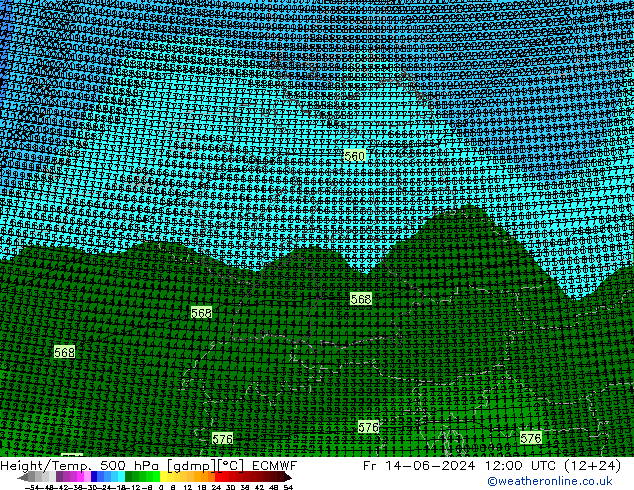 Height/Temp. 500 hPa ECMWF Fr 14.06.2024 12 UTC